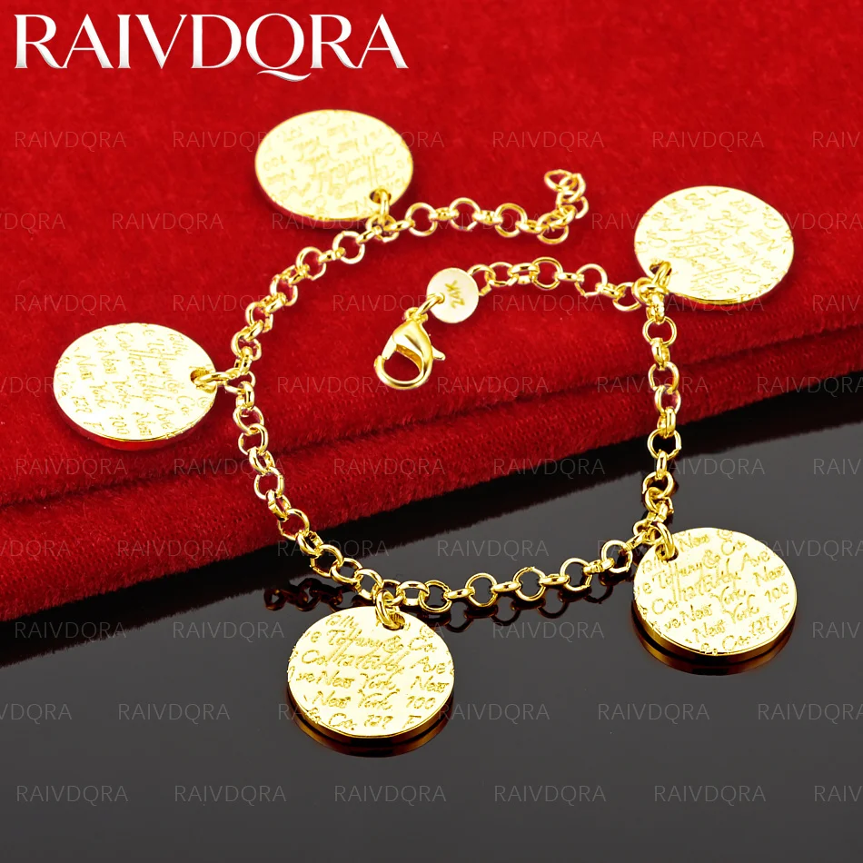 18K Gold Plated Round Engraved Pendant Bracelet For Women's Fashion Jewelry Boutique Party Birthday Gift
18K Gold Plated Round Engraved Pendant Bracelet For Women's Fashion Jewelry Boutique Party Birthday Gift