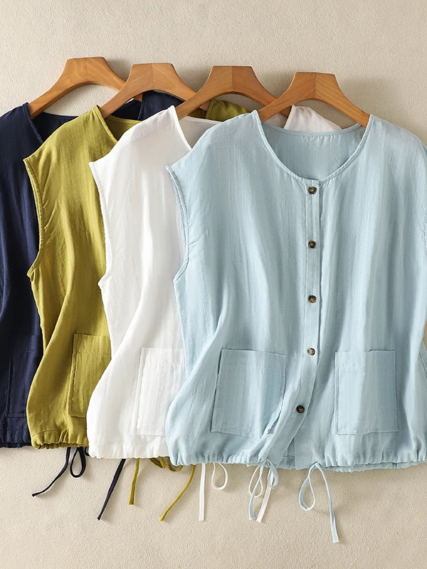 Retro Style Women's Cotton Linen Open Cardigan with Pockets And Rope Vest Summer Thin Outerwear Shirt Loose Fit Top
Retro Style Women's Cotton Linen Open Cardigan with Pockets And Rope Vest Summer Thin Outerwear Shirt Loose Fit Top