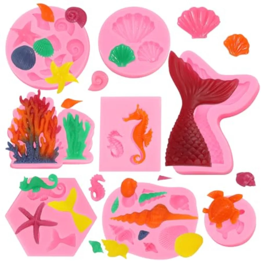 Mermaid Theme Cake Mold, Mermaid, Shell, Seaweed, Coral Silicone Mold Cupcake Toppers Mold for Candy, Chocolate, Fondant, Polym
Mermaid Theme Cake Mold, Mermaid, Shell, Seaweed, Coral Silicone Mold Cupcake Toppers Mold for Candy, Chocolate, Fondant, Polym