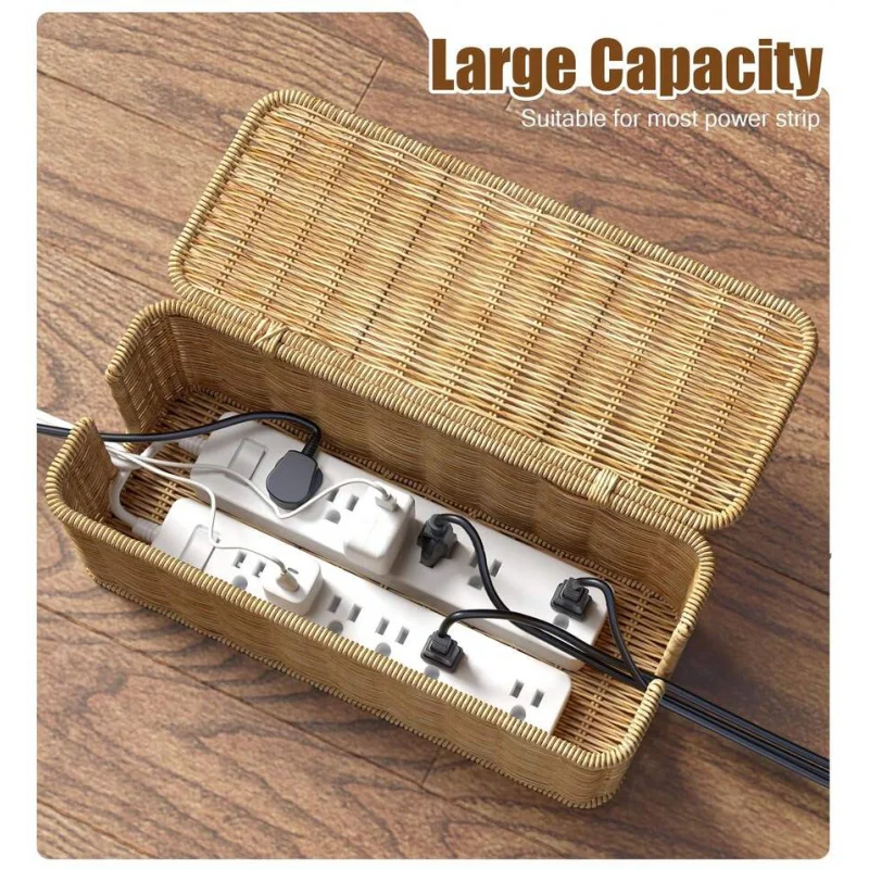 Handwoven Rattan Cable Management Box, 2-Slot Cord Organizer with Lid for Desktop & Home
Handwoven Rattan Cable Management Box, 2-Slot Cord Organizer with Lid for Desktop & Home