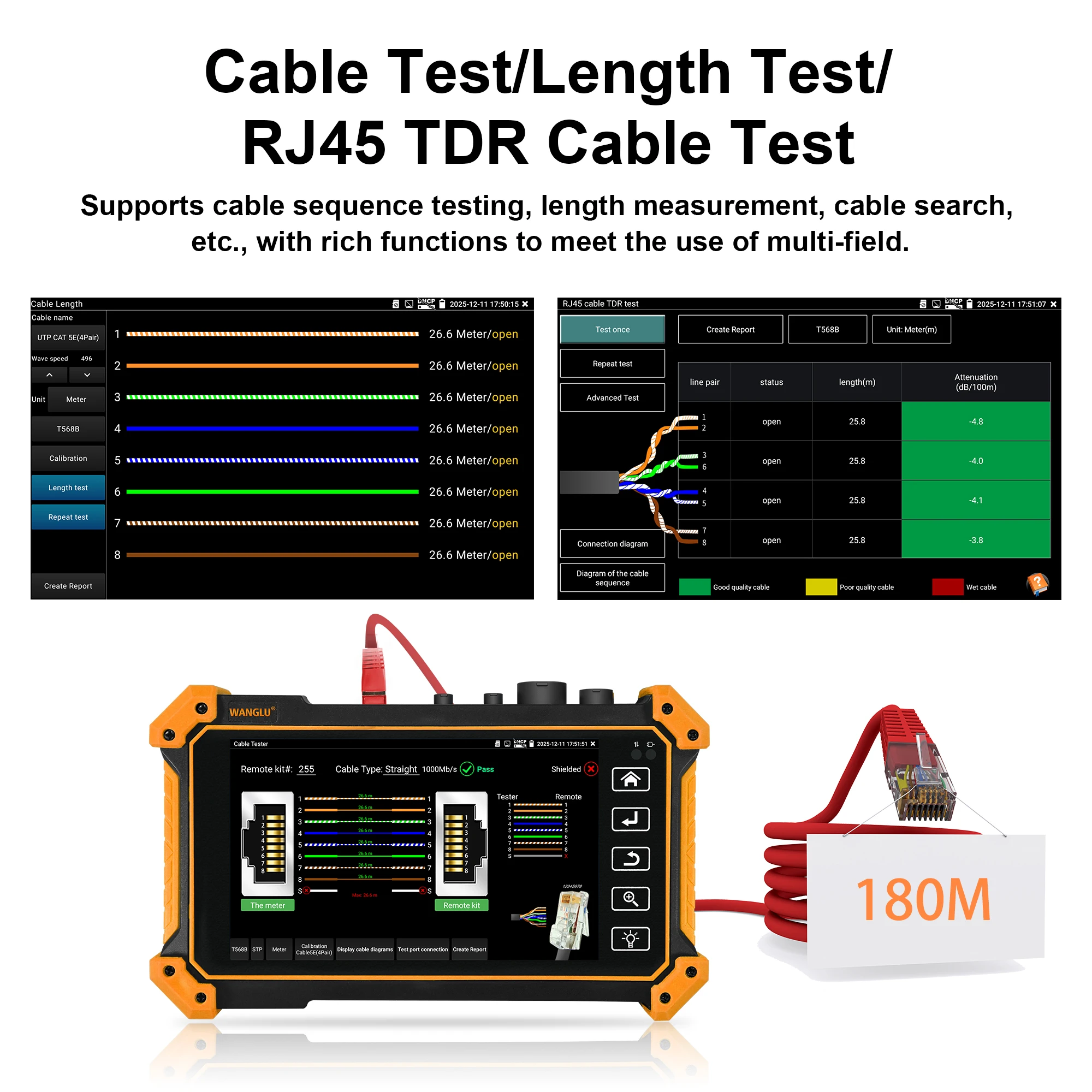 WANGLU 5.4 inch CCTV OTDR Tester 8MP TVI CVI AHD Analog Camera Test PTZ Control Fiber Tester Event Map RJ45 TDR Cable Test
WANGLU 5.4 inch CCTV OTDR Tester 8MP TVI CVI AHD Analog Camera Test PTZ Control Fiber Tester Event Map RJ45 TDR Cable Test