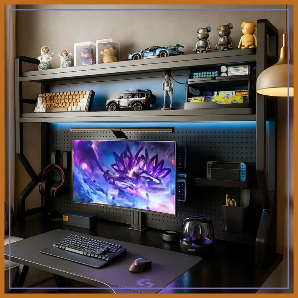 Metal Desktop Hutch Bookshelf with Pegboard, 45.3"L x 9.9"W x 39"H, Black Countertop Storage Organizer Rack for Dorm or Office
Metal Desktop Hutch Bookshelf with Pegboard, 45.3"L x 9.9"W x 39"H, Black Countertop Storage Organizer Rack for Dorm or Office