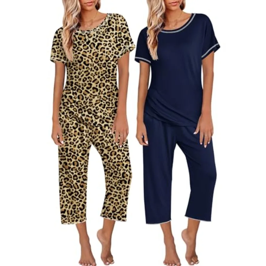 Ekouaer 2 Pack Womens Pajamas Sets Short Sleeve Tops and Capri Pants Pjs Colorful Printed Sleepwear Sets
Ekouaer 2 Pack Womens Pajamas Sets Short Sleeve Tops and Capri Pants Pjs Colorful Printed Sleepwear Sets