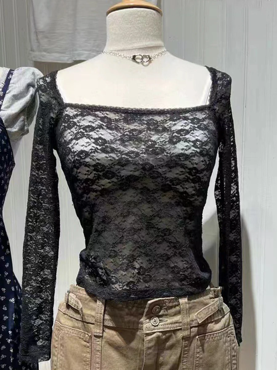 Retro Lace Hollow T-shirts Women 2023 Summer Solid Square Collar Long Sleeve Y2k T-shirts Sexy Chic Cotton Slim Top
Retro Lace Hollow T-shirts Women 2023 Summer Solid Square Collar Long Sleeve Y2k T-shirts Sexy Chic Cotton Slim Top