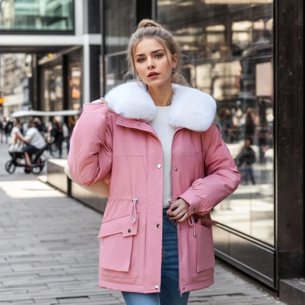 Women's Winter Parka Mid-Length New Korean Style Cotton-Padded Coat with Fleece-Lined Waist-Tight Jacket 
Women's Winter Parka Mid-Length New Korean Style Cotton-Padded Coat with Fleece-Lined Waist-Tight Jacket