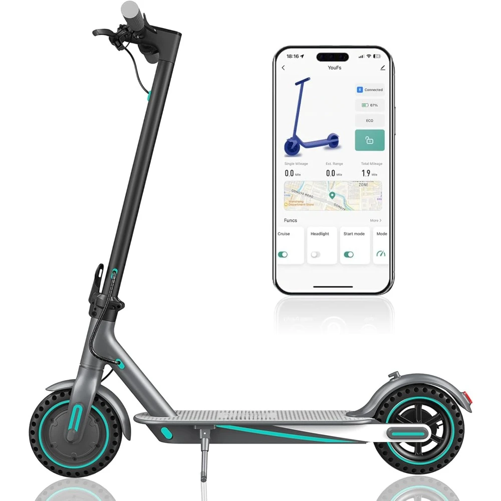 Electric Scooter Foldable, Up to 21 MPH, 19 Miles Ranges, 350W Motor E-Scooter with 8.5 Inch Tires, Dual Braking and APP Control
Electric Scooter Foldable, Up to 21 MPH, 19 Miles Ranges, 350W Motor E-Scooter with 8.5 Inch Tires, Dual Braking and APP Control