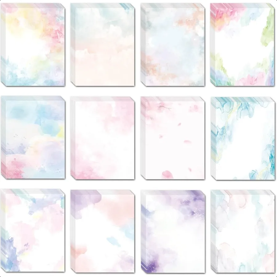 Watercolor Stationary Paper 100 gsm Printer Paper 8.5 x 11 12 designs DoubleSided Colored Paper for Writing Letters and Invitat
Watercolor Stationary Paper 100 gsm Printer Paper 8.5 x 11 12 designs DoubleSided Colored Paper for Writing Letters and Invitat