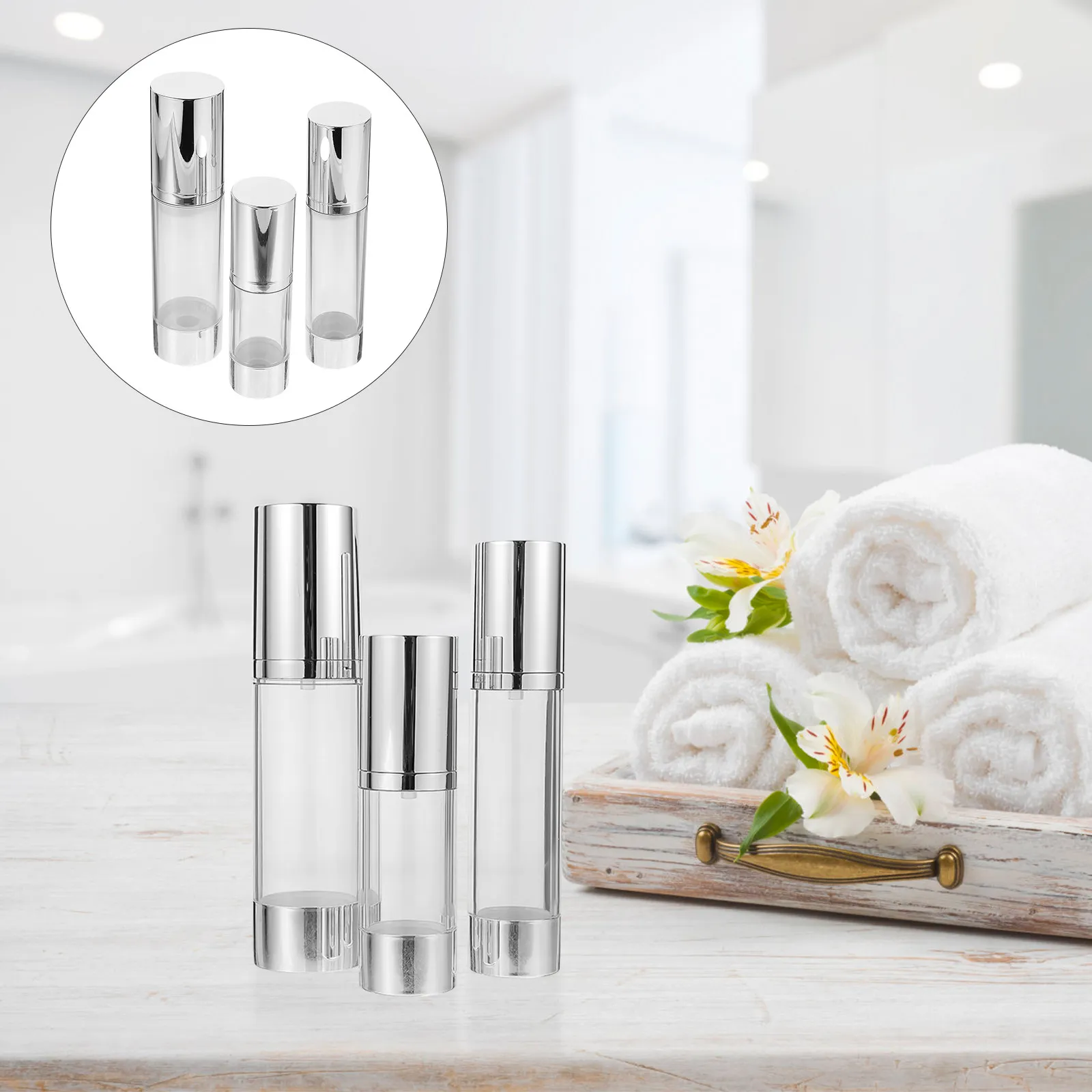3Pcs Airless Pump Dispenser Bottles Mini Travel Lotion Containers Packaging Bottles for Skincare Foundation Serum
3Pcs Airless Pump Dispenser Bottles Mini Travel Lotion Containers Packaging Bottles for Skincare Foundation Serum