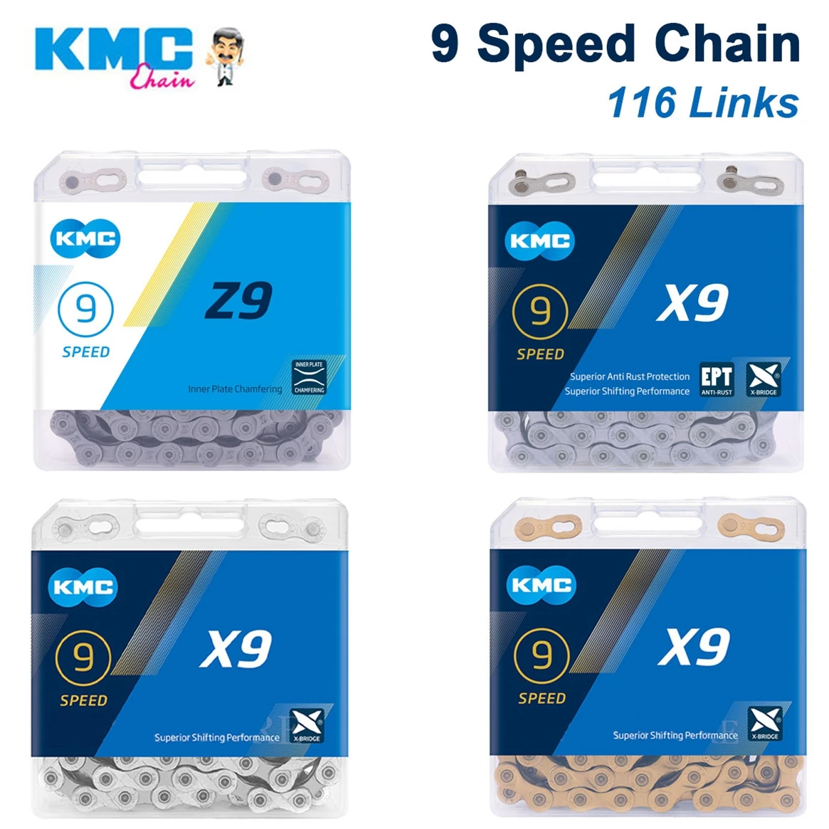 KMC 9S MTB Цепь 9-скоростной горный велосипед Ток Z9 X9 X9EPT Цепи для шоссейного велосипеда 9 В 116 звеньев Power Link Аксессуары для велоспорта
KMC 9S MTB Цепь 9-скоростной горный велосипед Ток Z9 X9 X9EPT Цепи для шоссейного велосипеда 9 В 116 звеньев Power Link Аксессуары для велоспорта