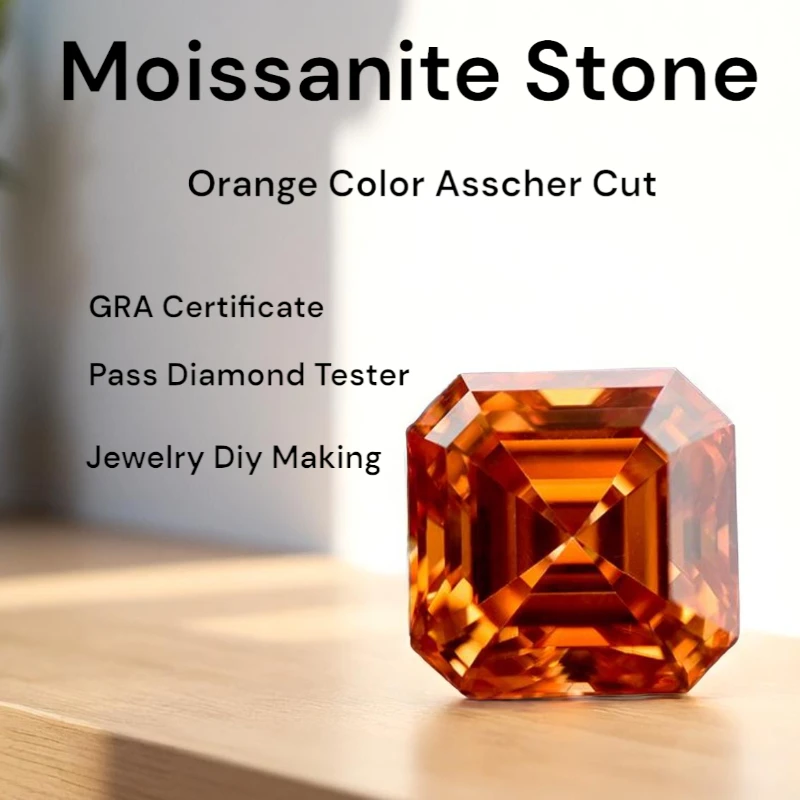 Orange Color Moissanite Stone Asscher Cut Charms for Jewelry Making DIY Ring Necklace Earrings Main Materials Certificate
Orange Color Moissanite Stone Asscher Cut Charms for Jewelry Making DIY Ring Necklace Earrings Main Materials Certificate