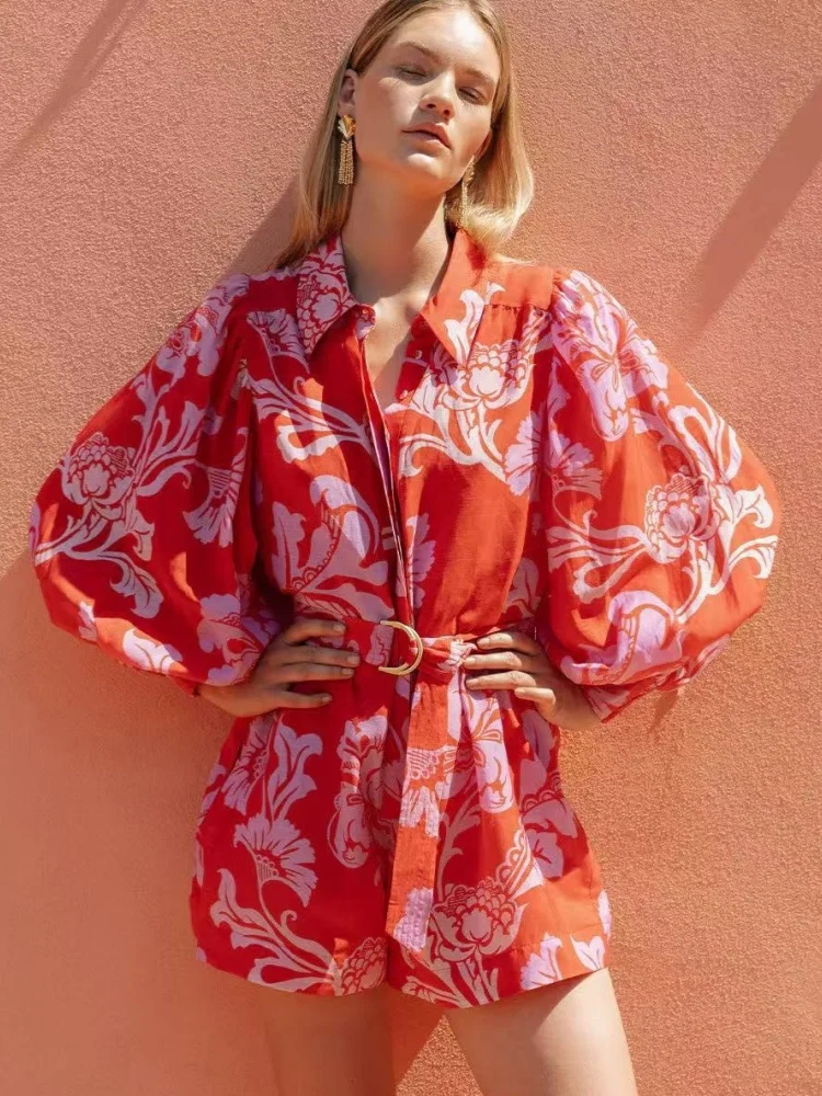 Casual Elegnt Office Lady Puff Sleeve Playsuits Women Red Flower Boho Pattern Jumpsuit Rompers Sexy Female Vacation Beach Style
Casual Elegnt Office Lady Puff Sleeve Playsuits Women Red Flower Boho Pattern Jumpsuit Rompers Sexy Female Vacation Beach Style