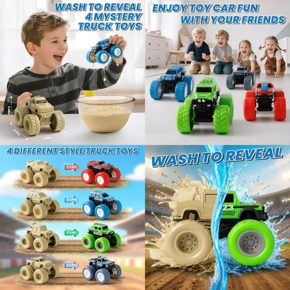 Monster Truck Toys for 3 4 5 6 7 Year Old Boys, Wash to Reveal 4 Vehicles with Realistic Mud Paint, Push and Go Toddler Toys, Id
Monster Truck Toys for 3 4 5 6 7 Year Old Boys, Wash to Reveal 4 Vehicles with Realistic Mud Paint, Push and Go Toddler Toys, Id