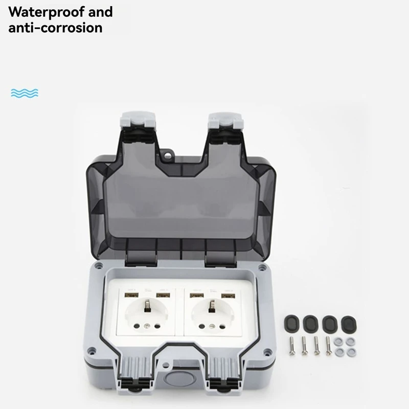 Super Sale IP66 16A Rainproof Charging Socket Outdoor Socket Waterproof Box with USB EU Plug
Super Sale IP66 16A Rainproof Charging Socket Outdoor Socket Waterproof Box with USB EU Plug