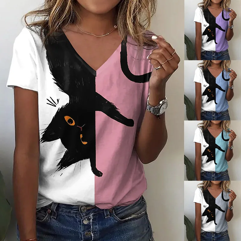 3D Fun Cat Printed Women's T-shirt Low Neck Short Sleeve Casual Fashion Men's Cute Style Pattern Top Loose Girls' Clothing
3D Fun Cat Printed Women's T-shirt Low Neck Short Sleeve Casual Fashion Men's Cute Style Pattern Top Loose Girls' Clothing
