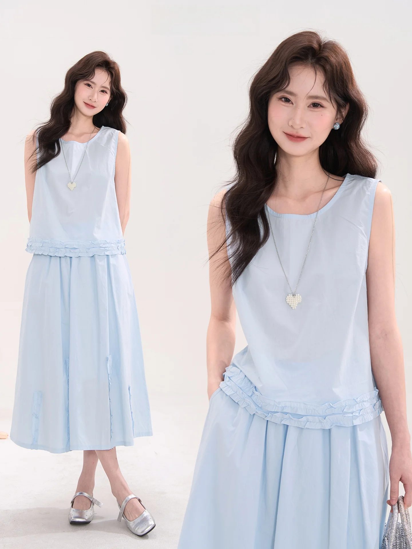 Sweet Lace Trim Vest Shirt Half Skirt Two-Piece Set Women Summer Casual round Neck Cotton Soft Medium Loose Fit A-Line Skirt
Sweet Lace Trim Vest Shirt Half Skirt Two-Piece Set Women Summer Casual round Neck Cotton Soft Medium Loose Fit A-Line Skirt