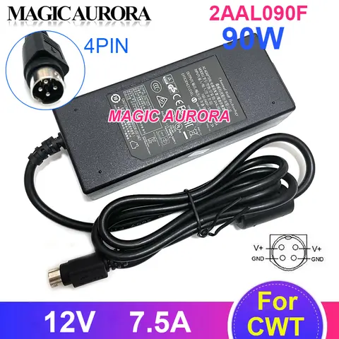 Genuine CWT 12V 7.5A 90W 2AAL090F AC Adapter Charger CAM090121 For NETGEAR READYNAS ULTRA 4 RND-4B RNDU4000 Power Supply 4pin