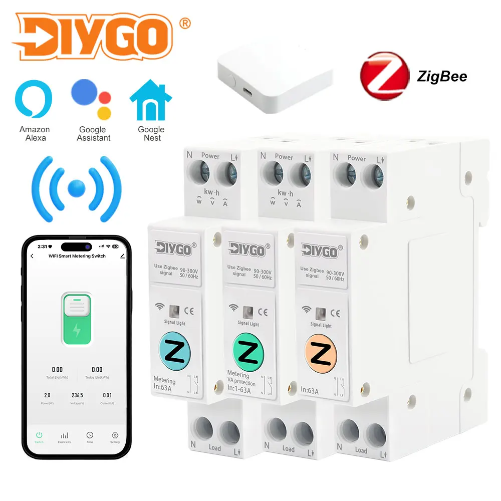 ZigBee WiFi Circuit Breaker Timer Relay Smart Switch 1P+N Remote Voice Control Metering Home Voltage Current Protection DGB-63Z
ZigBee WiFi Circuit Breaker Timer Relay Smart Switch 1P+N Remote Voice Control Metering Home Voltage Current Protection DGB-63Z