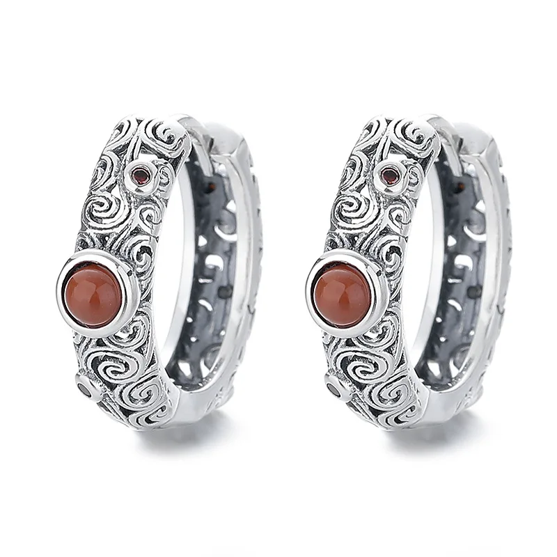 925 Sterling Silver Piercing Vintage Patterned Red Agate Earring Luxury Jewelry Small Ring Earrings With Stones Ear Rings Ladies
925 Sterling Silver Piercing Vintage Patterned Red Agate Earring Luxury Jewelry Small Ring Earrings With Stones Ear Rings Ladies