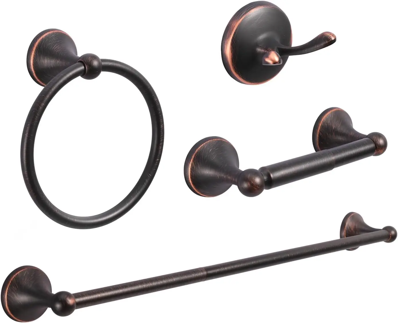 4-Piece Bathroom Hardware Set with Adjustable Towel Bar and Oil-Rubbed Bronze Finish
4-Piece Bathroom Hardware Set with Adjustable Towel Bar and Oil-Rubbed Bronze Finish