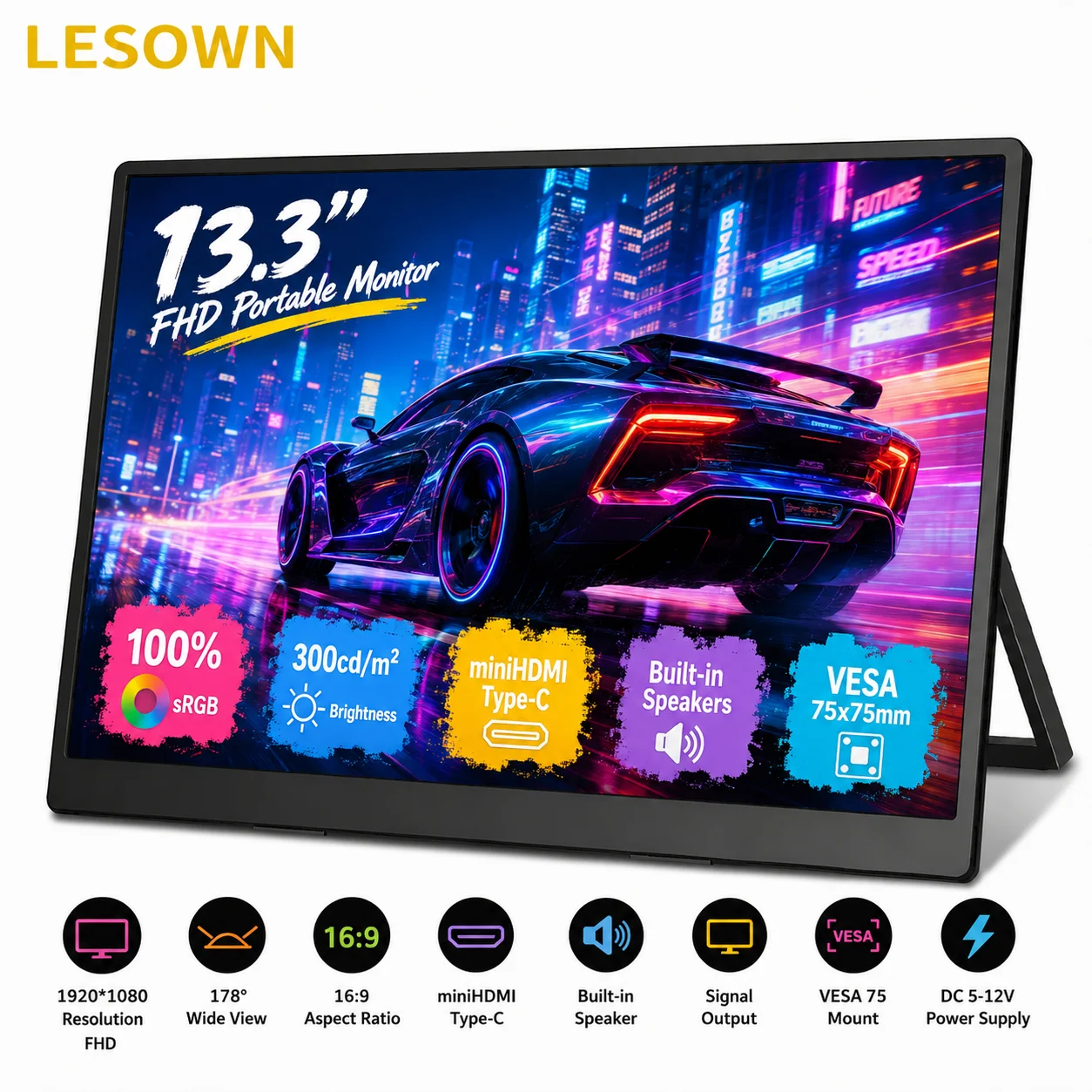 LESOWN 13.3 Inch Mobile Secondary Display 1080P FHD Portable Screen Driver-free Travel Monitor for Multi-tasking
LESOWN 13.3 Inch Mobile Secondary Display 1080P FHD Portable Screen Driver-free Travel Monitor for Multi-tasking