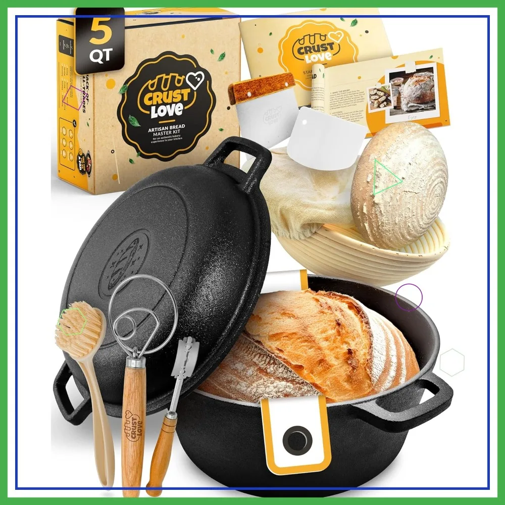 5QT Cast Iron Dutch Oven for Bread Baking with Lid, Banneton Basket & Lame - Sourdough Bread-Making Kit
5QT Cast Iron Dutch Oven for Bread Baking with Lid, Banneton Basket & Lame - Sourdough Bread-Making Kit