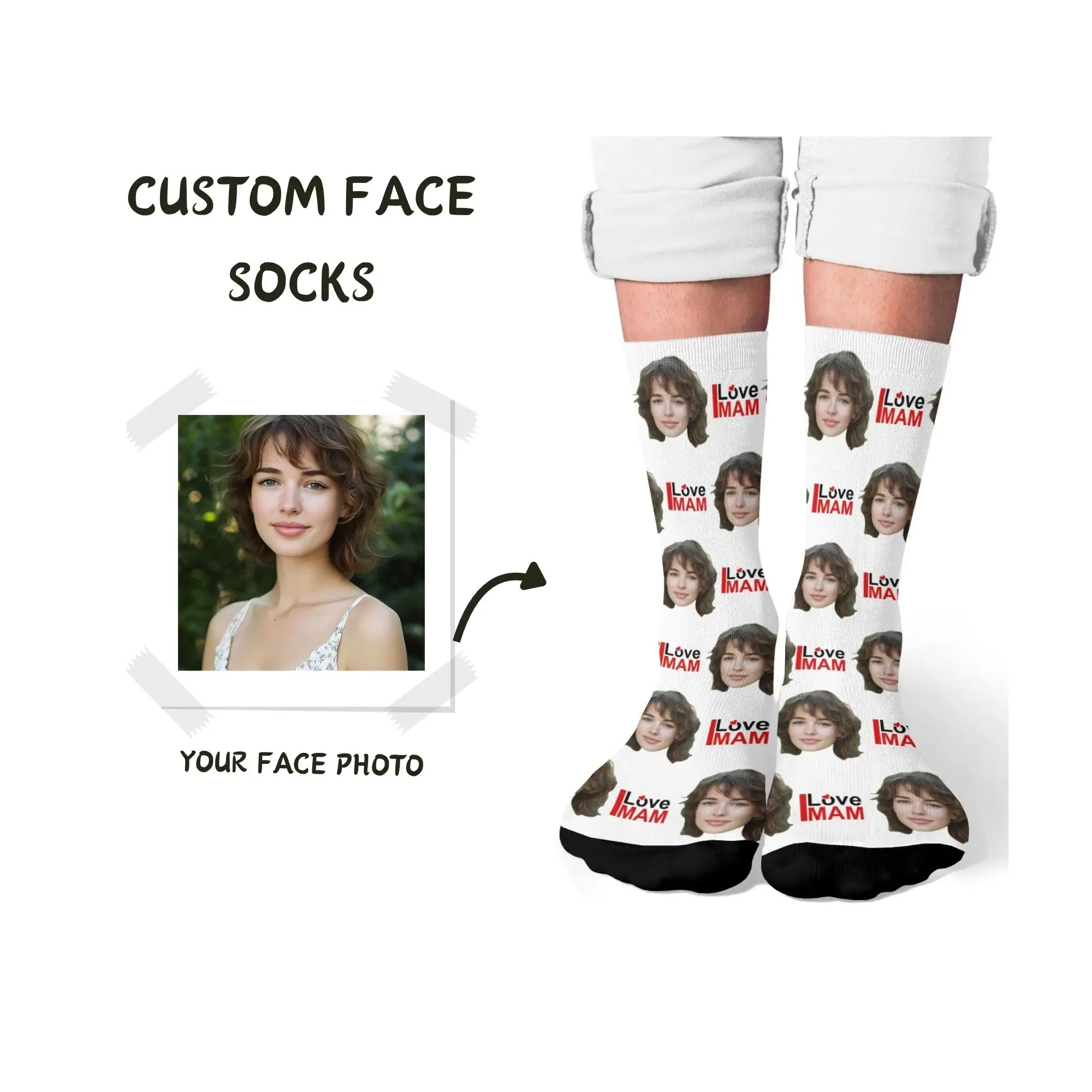 Custom “I Love My MAM” Face Socks Personalized Mother’s Day or Birthday Gift with Mom’s Photo Pattern Print Remember Mother Love
Custom “I Love My MAM” Face Socks Personalized Mother’s Day or Birthday Gift with Mom’s Photo Pattern Print Remember Mother Love