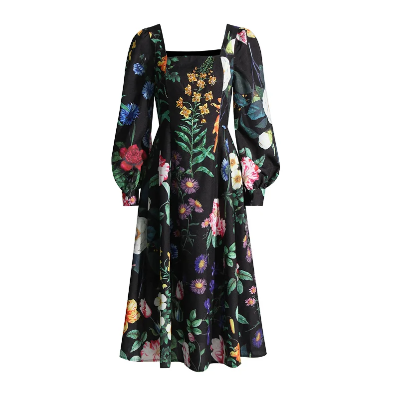 2023 New Female Summer Fashion New Square Collar Long Sleeve High Waist Folds A Line Hit Color Print Dresses For Women
2023 New Female Summer Fashion New Square Collar Long Sleeve High Waist Folds A Line Hit Color Print Dresses For Women