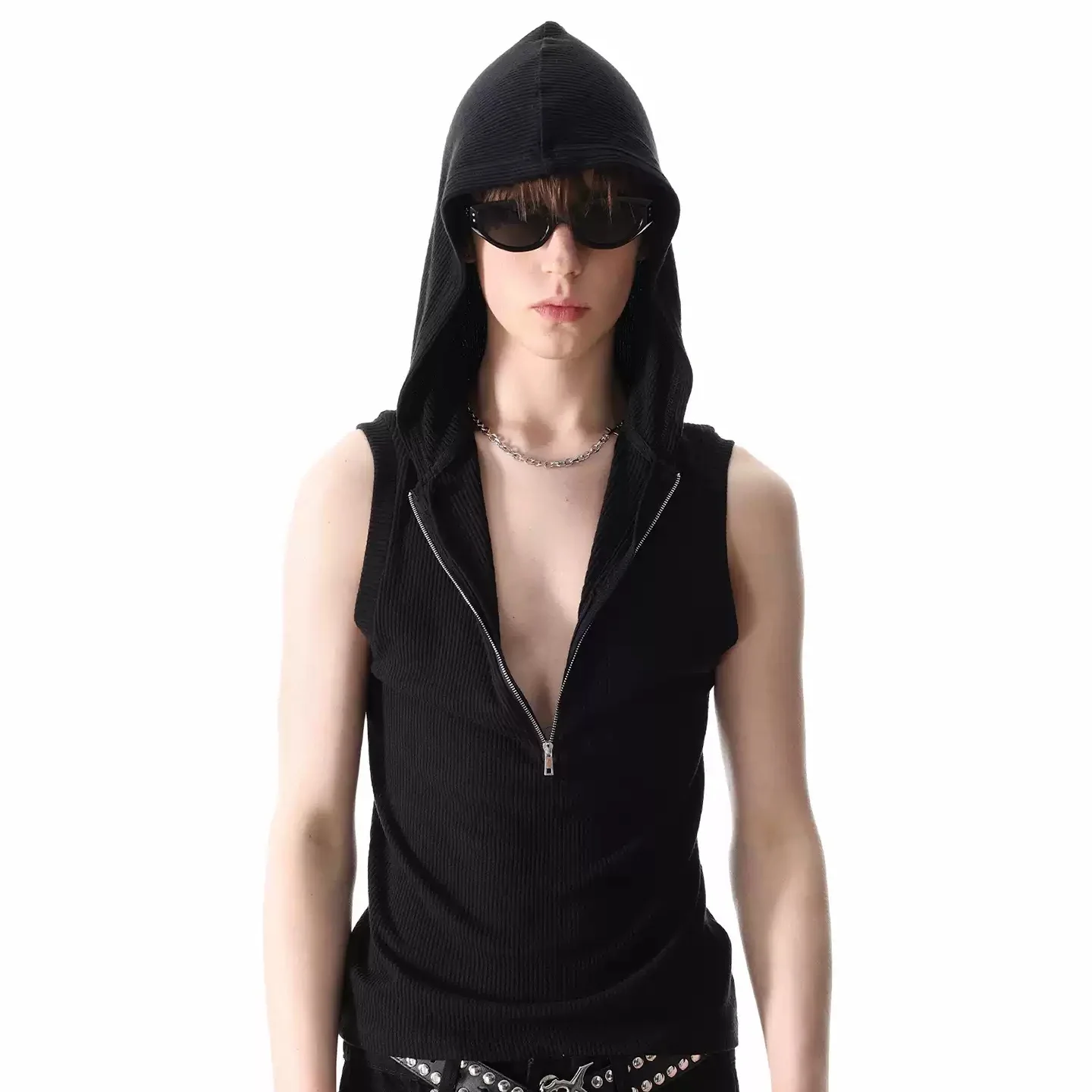 Half-Zipper Design Thin Elasticity Hooded Street Fashion Casual Punk Style Personality Fitness Vest For Man In Summer
Half-Zipper Design Thin Elasticity Hooded Street Fashion Casual Punk Style Personality Fitness Vest For Man In Summer