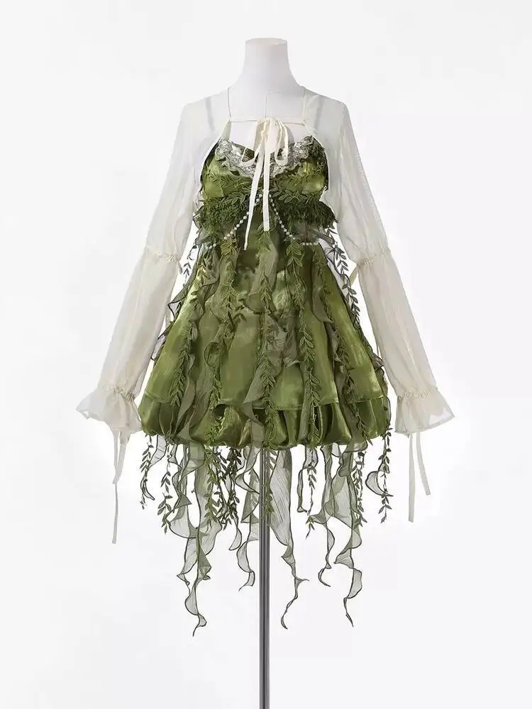 New Chinese Style Yu Sen Lolita Elegant Girl Han Elements Sweet Spaghetti Strap Dress Forest Style Tops Green
New Chinese Style Yu Sen Lolita Elegant Girl Han Elements Sweet Spaghetti Strap Dress Forest Style Tops Green
