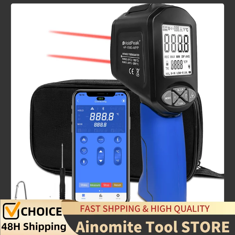 Infrared Thermometer Gun (Not for People) Non-Contact Digital Thermometer with App Connect Function Not for Humans (1580-App)
Infrared Thermometer Gun (Not for People) Non-Contact Digital Thermometer with App Connect Function Not for Humans (1580-App)