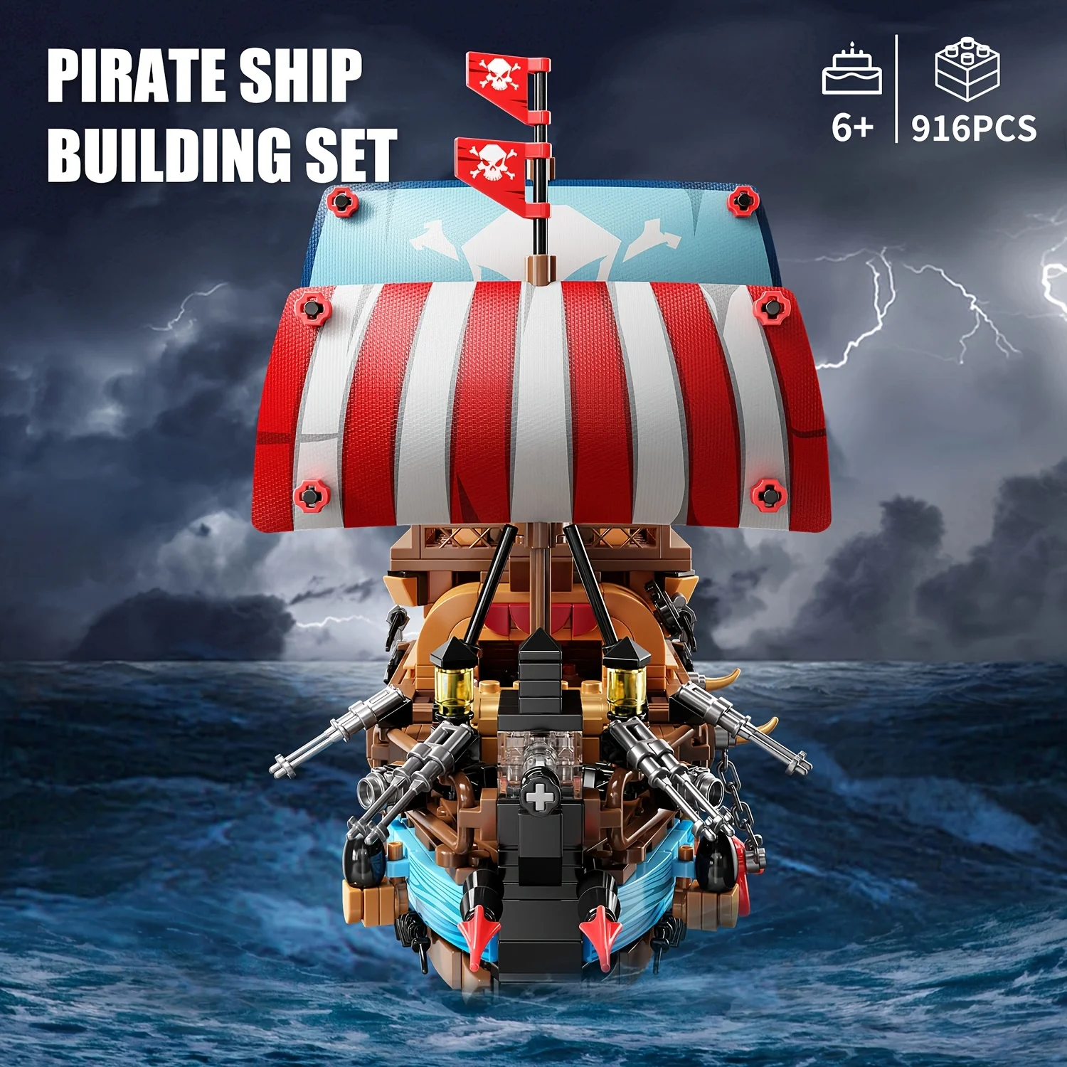 916-piece pirate ship building block set, 3D puzzle building toy with LED light, ABS material, creative desktop display
916-piece pirate ship building block set, 3D puzzle building toy with LED light, ABS material, creative desktop display