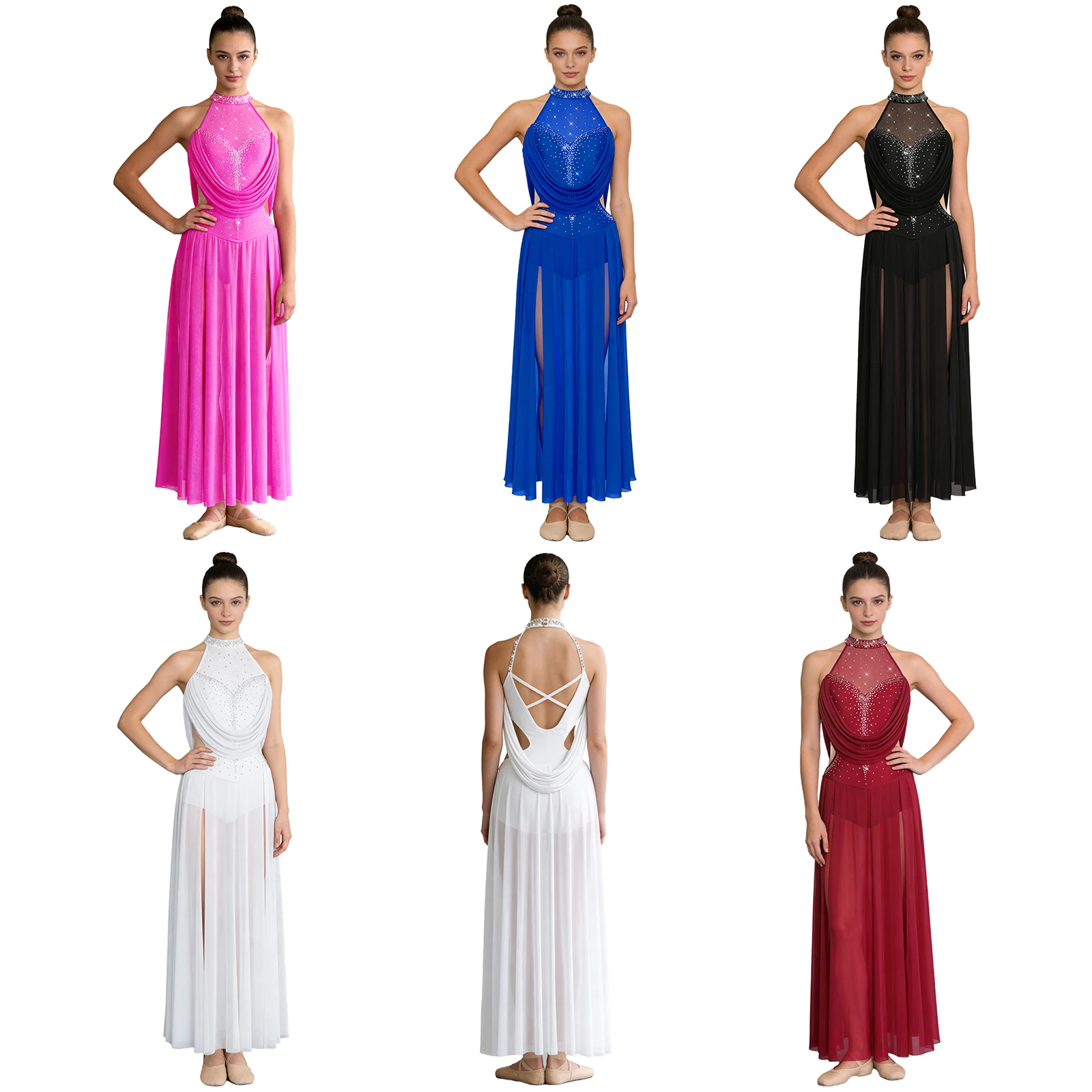 Women Halter Sleeveless Rhinestones Mesh Modern Lyrical Dance Leotard Dress Skating Gymnastics Acrobatics Performance Dancewear
Women Halter Sleeveless Rhinestones Mesh Modern Lyrical Dance Leotard Dress Skating Gymnastics Acrobatics Performance Dancewear