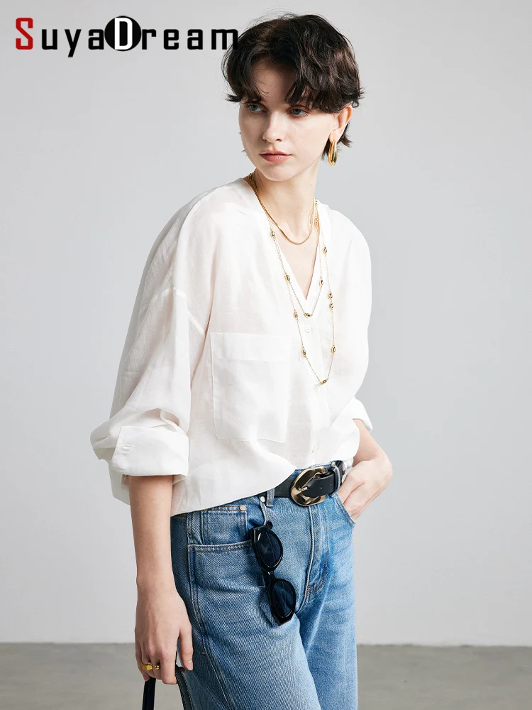 SuyaDream,Woman Loose Shirts, 100%Ramie, V Neck, Solid Chic Blouses, 2025 Spring Summer Cozy Top, Black, White
SuyaDream,Woman Loose Shirts, 100%Ramie, V Neck, Solid Chic Blouses, 2025 Spring Summer Cozy Top, Black, White