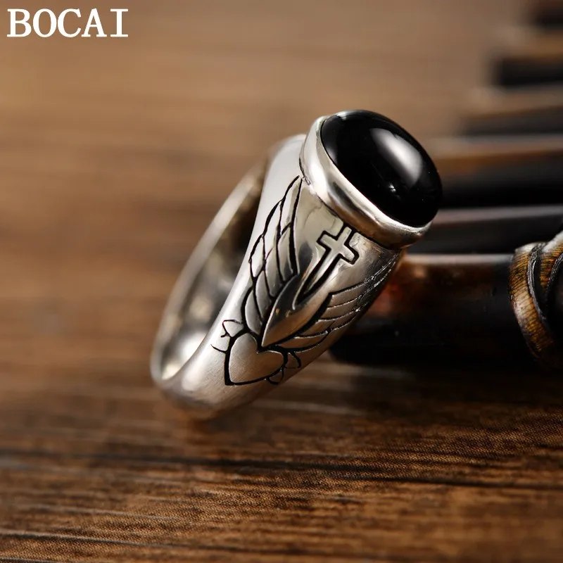 BOCAI New S925 Silver Jewelry Vintage PersonalityBlack Agate Angel Wings Cross Ring Men's and Women's Gifts
BOCAI New S925 Silver Jewelry Vintage PersonalityBlack Agate Angel Wings Cross Ring Men's and Women's Gifts