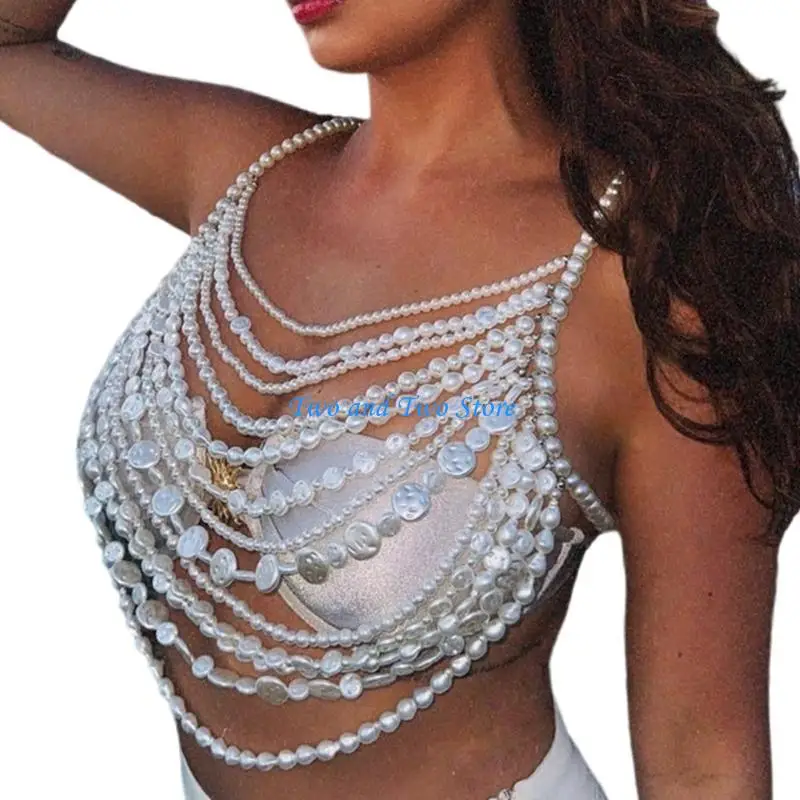 HX6F Trendy Women's Body Jewelry Necklace with Multi Layered Faux Pearls Chest Chain Vest Crop Top for Nightclub Party Outfit
HX6F Trendy Women's Body Jewelry Necklace with Multi Layered Faux Pearls Chest Chain Vest Crop Top for Nightclub Party Outfit