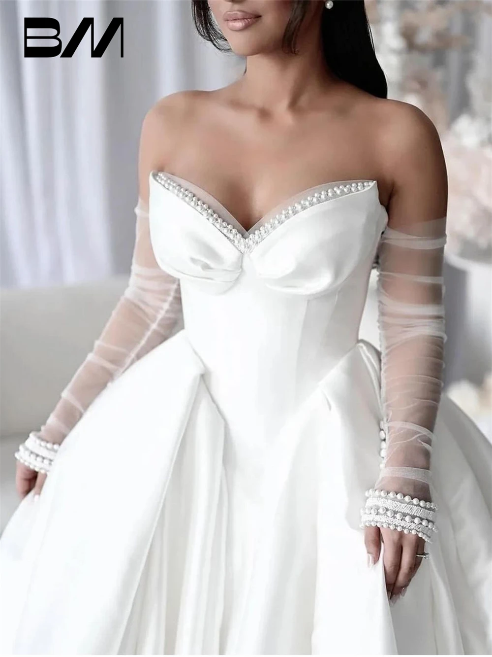 Ballet Waistline Satin Ballgown Wedding Dresses For Women With Pearls Off The Shoulder Bridal Gown Custom Made White Bride Dress
Ballet Waistline Satin Ballgown Wedding Dresses For Women With Pearls Off The Shoulder Bridal Gown Custom Made White Bride Dress