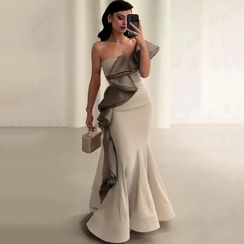 Sexy One Shoulder Mermaid Evening Dress Saudi Arabia Women Customized with Ruffles Floor Length Formal Occasion فساتين سهرة
Sexy One Shoulder Mermaid Evening Dress Saudi Arabia Women Customized with Ruffles Floor Length Formal Occasion فساتين سهرة