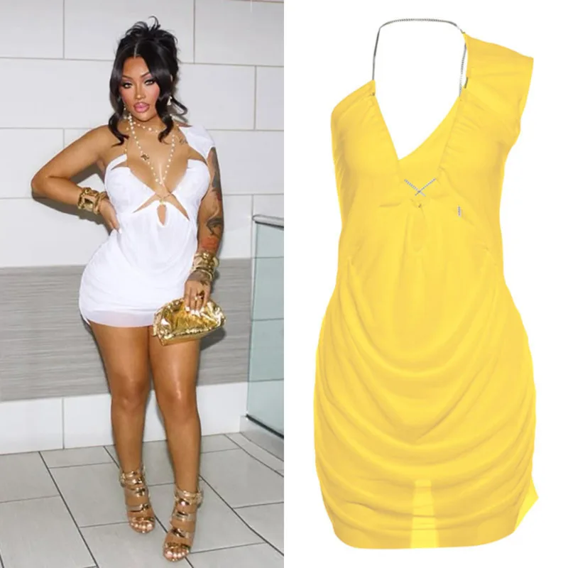 Women's 2025 Sexy Halter Club Dress Irregular Mesh Bodycon Outfit With Chain Detail Skew Neck Ruched Coquette Style Night Party
Women's 2025 Sexy Halter Club Dress Irregular Mesh Bodycon Outfit With Chain Detail Skew Neck Ruched Coquette Style Night Party