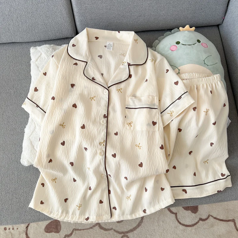 2Summer short-sleeve cloud cotton pajama set for women, comfortable and trendy, shorts suitable for wearing outside, home wear s
2Summer short-sleeve cloud cotton pajama set for women, comfortable and trendy, shorts suitable for wearing outside, home wear s