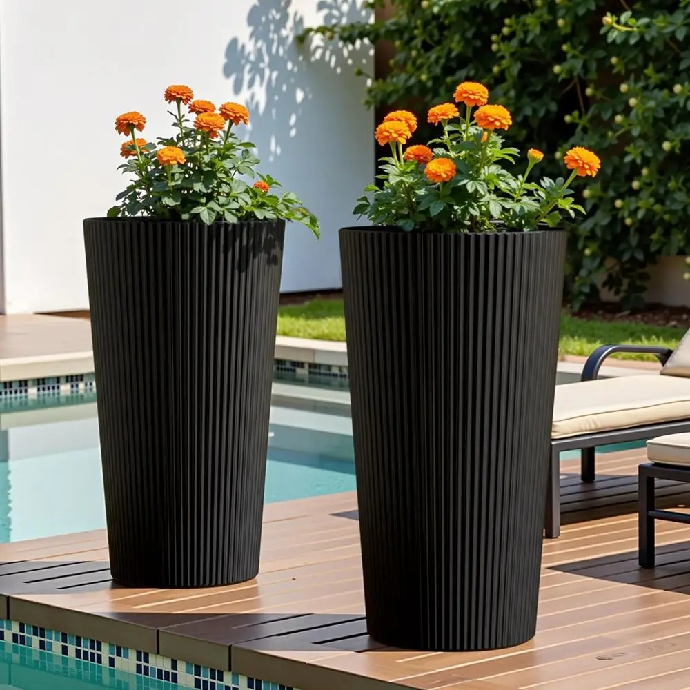 Set of 2 Large Outdoor Planters with Drainage Holes - Black Plastic Conical Pots for Patio and Indoor Plants
Set of 2 Large Outdoor Planters with Drainage Holes - Black Plastic Conical Pots for Patio and Indoor Plants