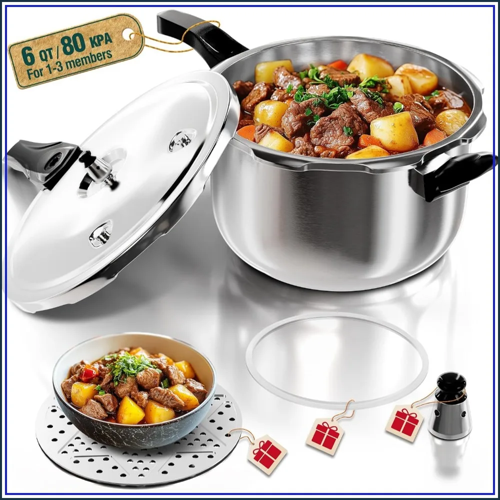 6 Quart Stainless Steel Pressure Cooker, Induction Compatible with Spring Valve Safeguard Devices, Gas & Induction
6 Quart Stainless Steel Pressure Cooker, Induction Compatible with Spring Valve Safeguard Devices, Gas & Induction