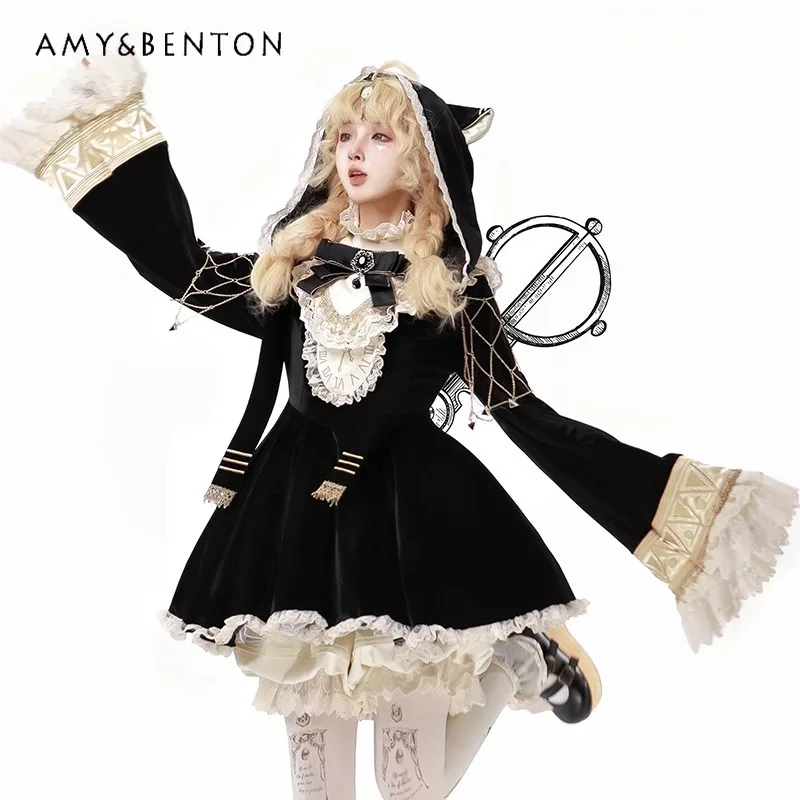 Palace Style Retro Elegant Princess Lolita Dress Sweet Cool Doll Collar Bow Exquisite Embroidery Flared Sleeve Slim Velvet Dress
Palace Style Retro Elegant Princess Lolita Dress Sweet Cool Doll Collar Bow Exquisite Embroidery Flared Sleeve Slim Velvet Dress