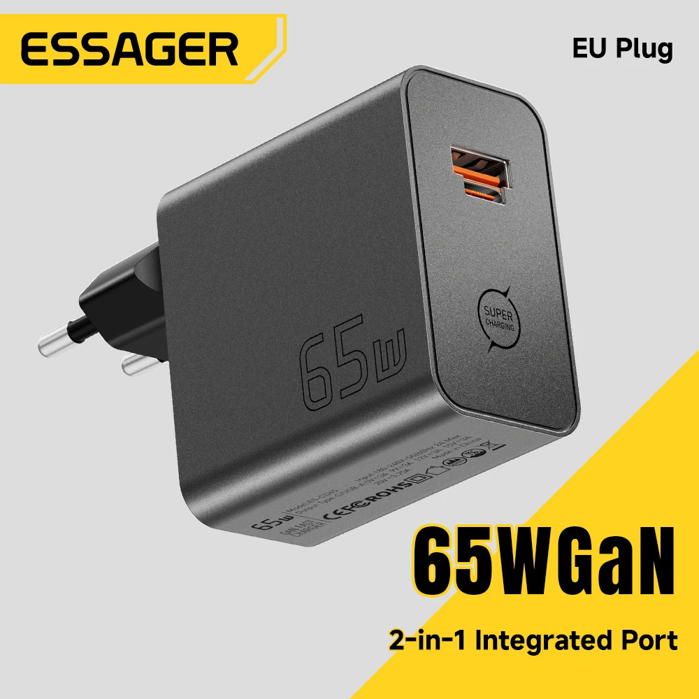 Essager 65W GaN Charger PD Fast Charging with 2 in 1 Port Multi Protect Tablet Phone Laptop Charger for iPhone 17 Samsung Huawei
Essager 65W GaN Charger PD Fast Charging with 2 in 1 Port Multi Protect Tablet Phone Laptop Charger for iPhone 17 Samsung Huawei