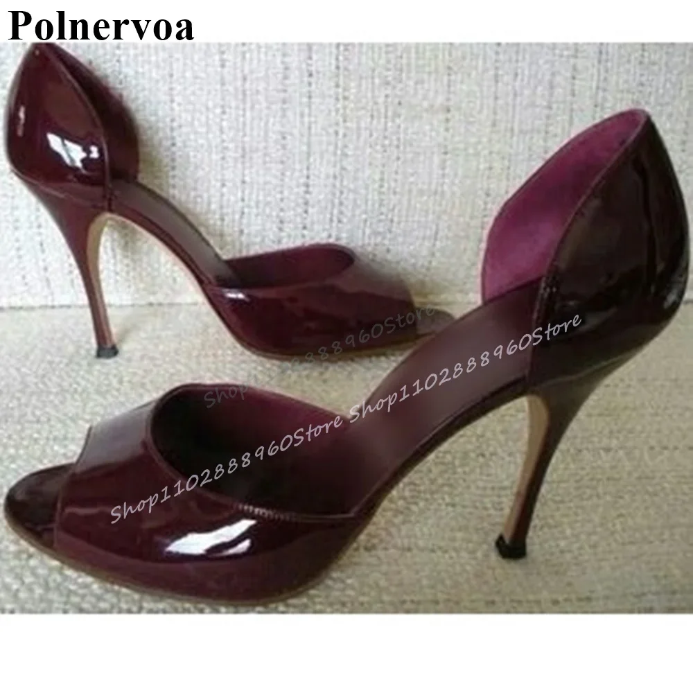 Luxury Burgundy Patent Leather Side Empty Sandals Thin High Heel Shoes For Women Slip On Peep Toe 2025 Sexy Zapatos Para Mujere
Luxury Burgundy Patent Leather Side Empty Sandals Thin High Heel Shoes For Women Slip On Peep Toe 2025 Sexy Zapatos Para Mujere
