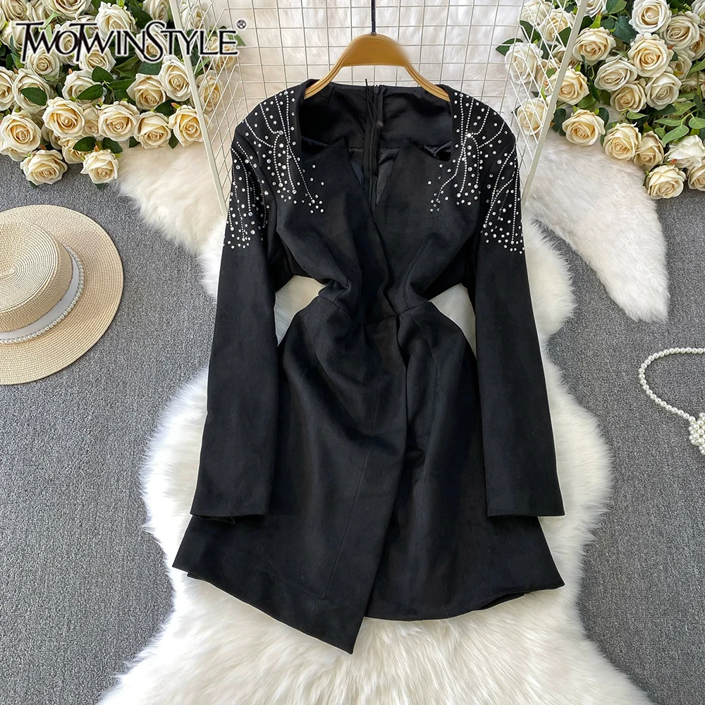 TWOTWINSTYLE Solid Elegant Slimming Dresses For Women V Neck Long Sleeve High Waist Casual Dress Female Fashion New KDR553355
TWOTWINSTYLE Solid Elegant Slimming Dresses For Women V Neck Long Sleeve High Waist Casual Dress Female Fashion New KDR553355