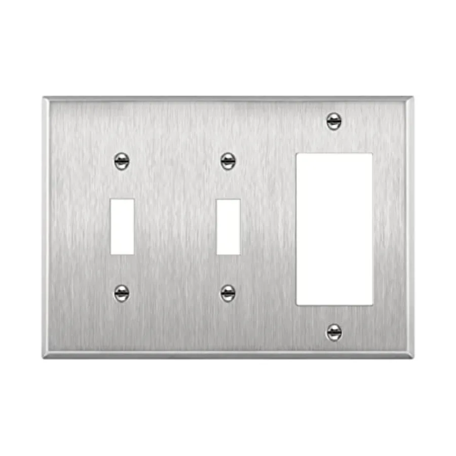 Combination Toggle Light Decorator Switch Metal Wall Plate, Corrosive Resistant, Size 3-Gang 4.50" x 6.38", 430 Gauge Alloy, 77
Combination Toggle Light Decorator Switch Metal Wall Plate, Corrosive Resistant, Size 3-Gang 4.50" x 6.38", 430 Gauge Alloy, 77