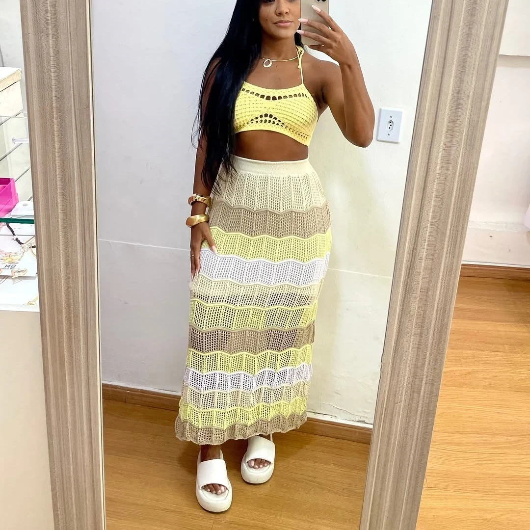 Two Piece Sets Women Skirt V Neck Matching Sets Dress Sets Knitted Hollow Out Tops Long Skirts High Waist Beach Y2k Streetwear
Two Piece Sets Women Skirt V Neck Matching Sets Dress Sets Knitted Hollow Out Tops Long Skirts High Waist Beach Y2k Streetwear