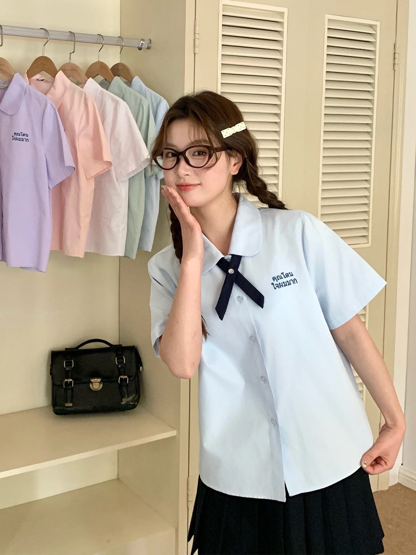 Летняя женская рубашка в тайском стиле Tokyo Annual Record JK, синяя, с коротким рукавом, комплект школьной формы, маленький размер, на пуговицах
Летняя женская рубашка в тайском стиле Tokyo Annual Record JK, синяя, с коротким рукавом, комплект школьной формы, маленький размер, на пуговицах