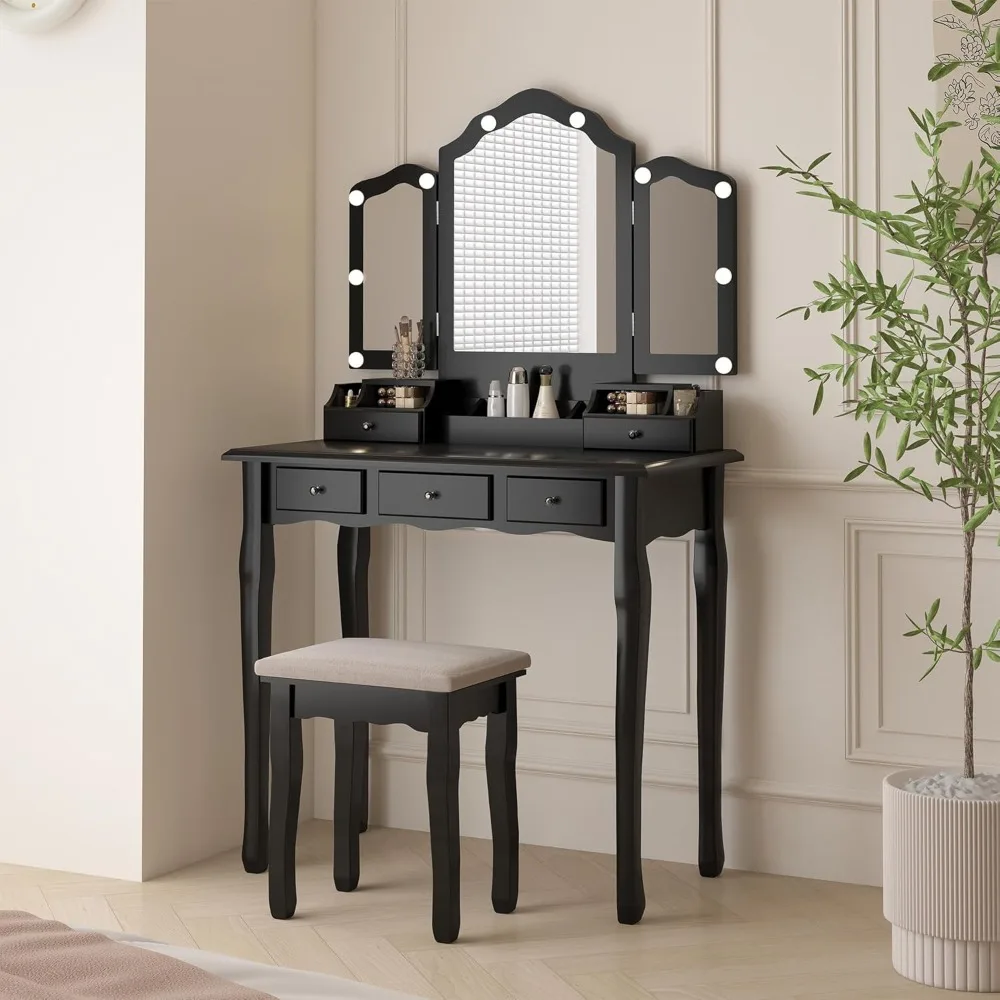 Vanity Table, Vintage Vanity Desk with Mirror and Lights, Tri-Fold Mirror Small Makeup Vanity with Chair, Vanity, Customized
Vanity Table, Vintage Vanity Desk with Mirror and Lights, Tri-Fold Mirror Small Makeup Vanity with Chair, Vanity, Customized