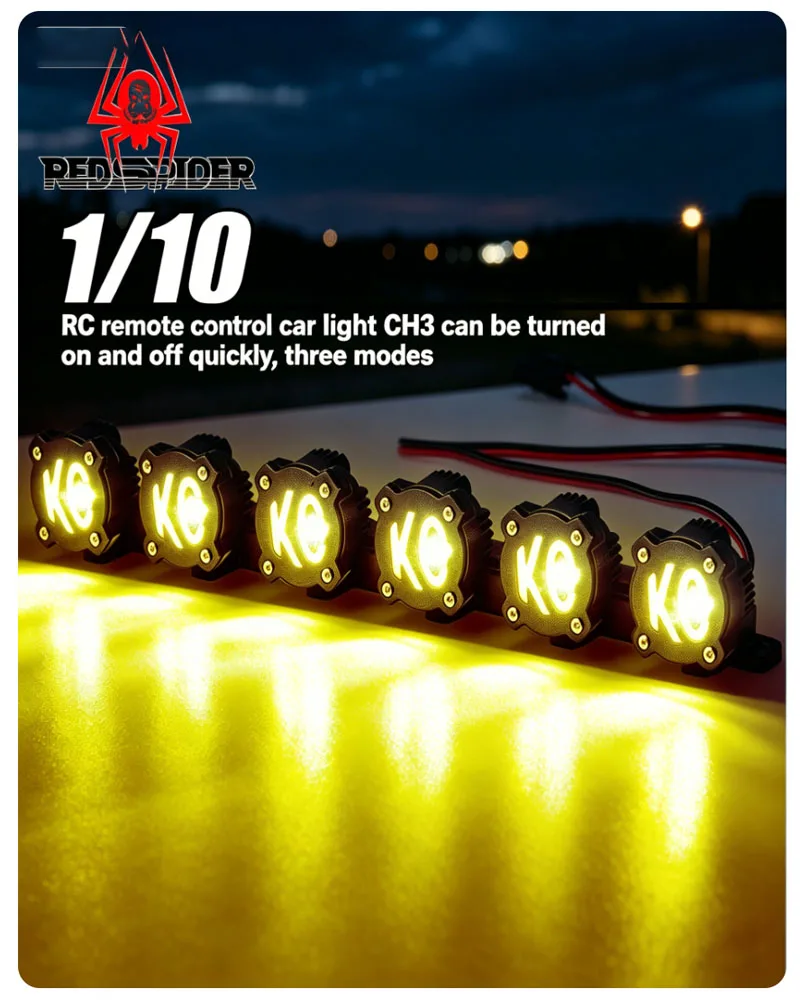 RS Red Spider 1/10 1/8 Scale KC Style Roof Light Bar R547, 3 Modes via CH3, Compatible with Axial, Traxxas TRX-4, YK Crawler RC
RS Red Spider 1/10 1/8 Scale KC Style Roof Light Bar R547, 3 Modes via CH3, Compatible with Axial, Traxxas TRX-4, YK Crawler RC